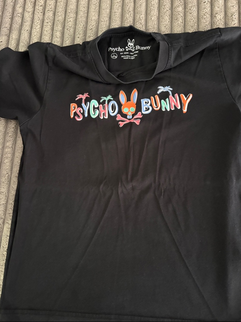 Psycho Bunny Black Short-Sleeve Tee with Multicolor Logo